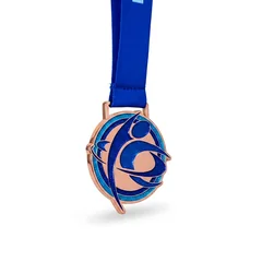 Glitter enamel bespoke medal with a blue glitter design, view 1