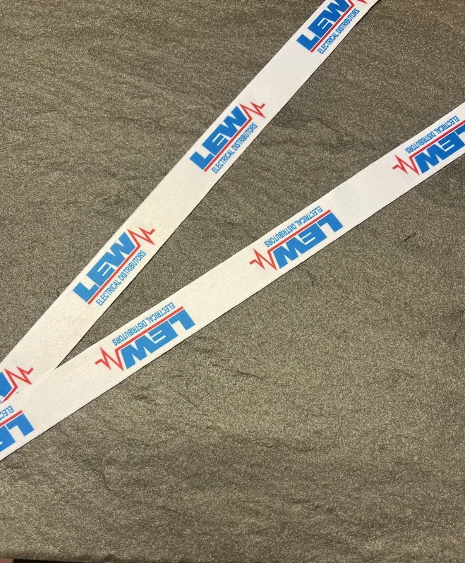 LEW Electrical Distributors on a white sublimation ribbon