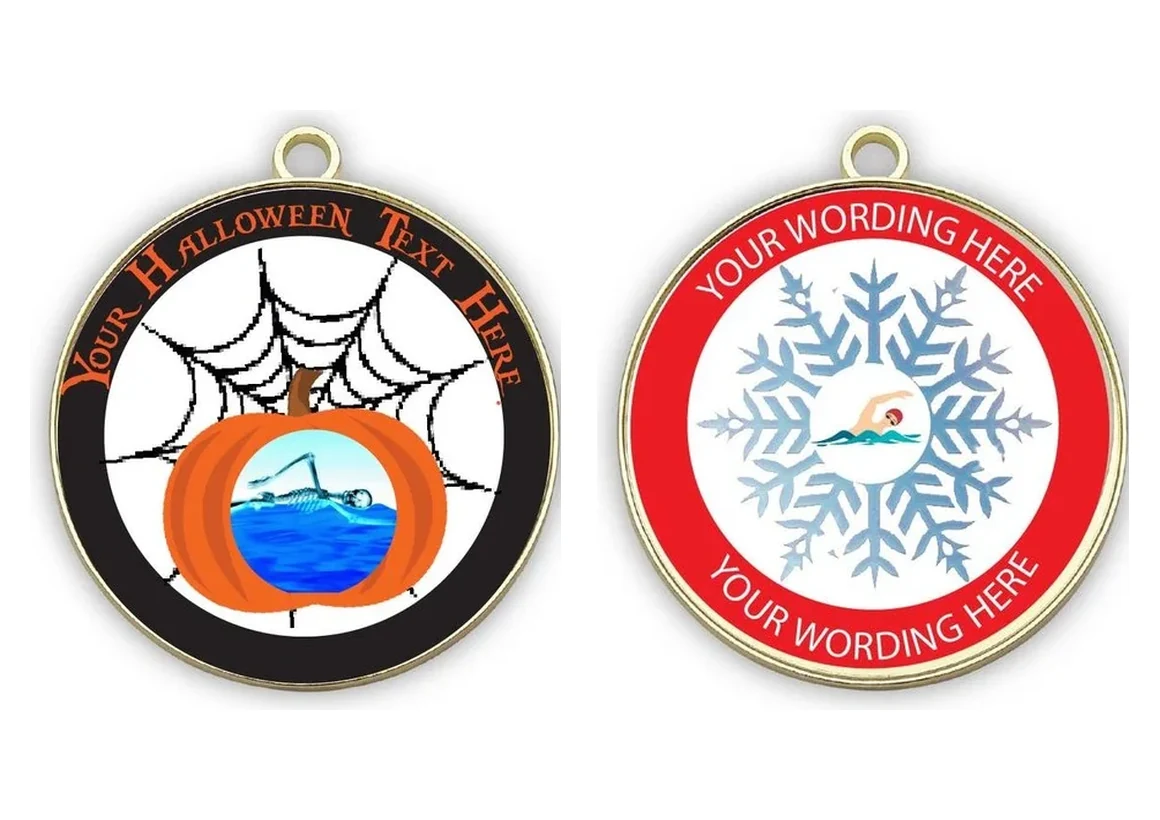 Swimming seasonal medals - Halloween and Christmas designs