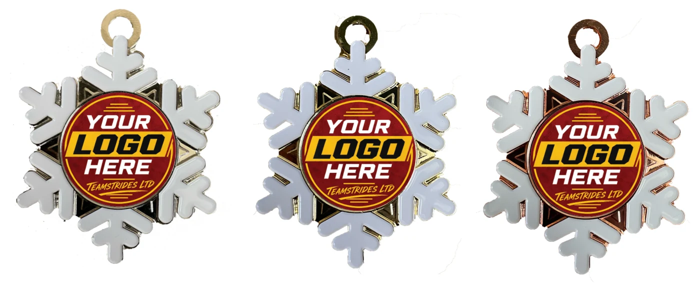 Snowflake B1 - 50mm snowflake medals in gold, silver and bronze printed with your design