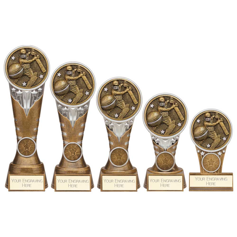 Ikon Tower Cricket Batsman Plaque Award Antique Silver & Gold