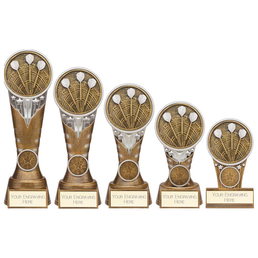 Ikon Tower Darts Plaque Award Antique Silver & Gold