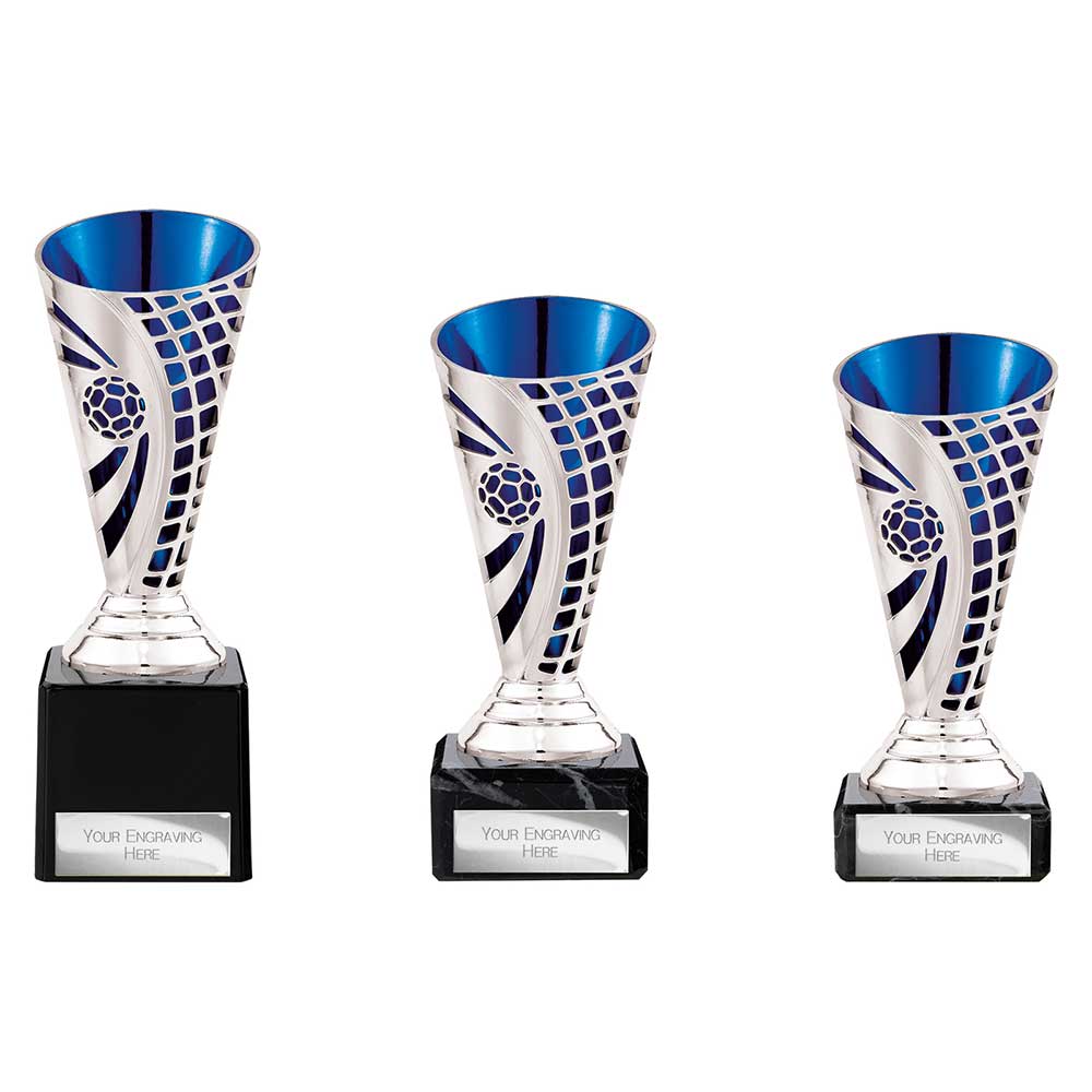 Defender Football Trophy Cup Silver & Blue