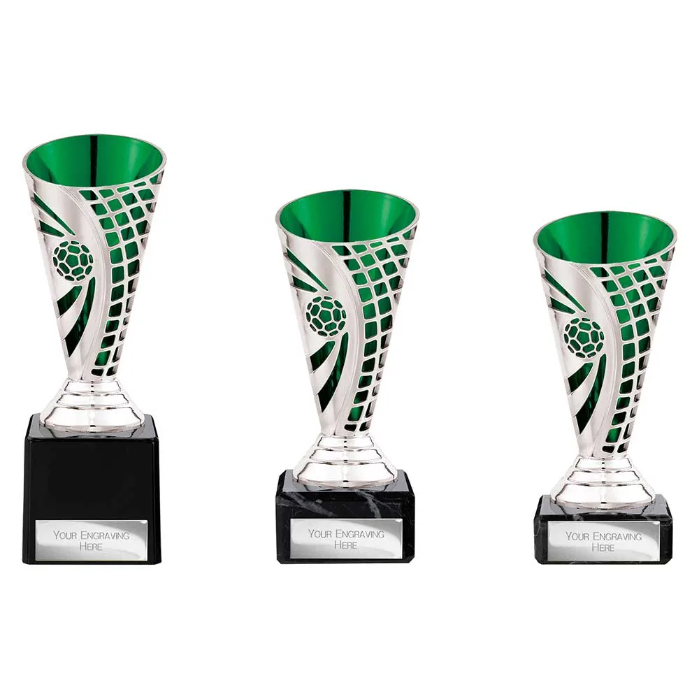 Defender Football Trophy Cup Silver & Green