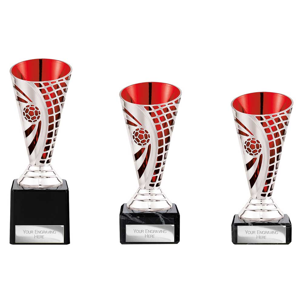 Defender Football Trophy Cup Silver & Red