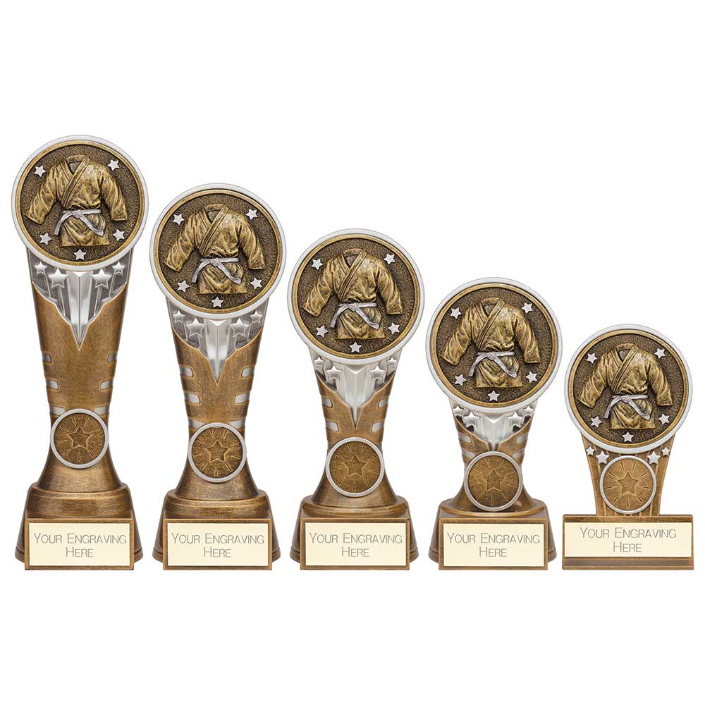 Ikon Tower Martial Arts Plaque Award Antique Silver & Gold