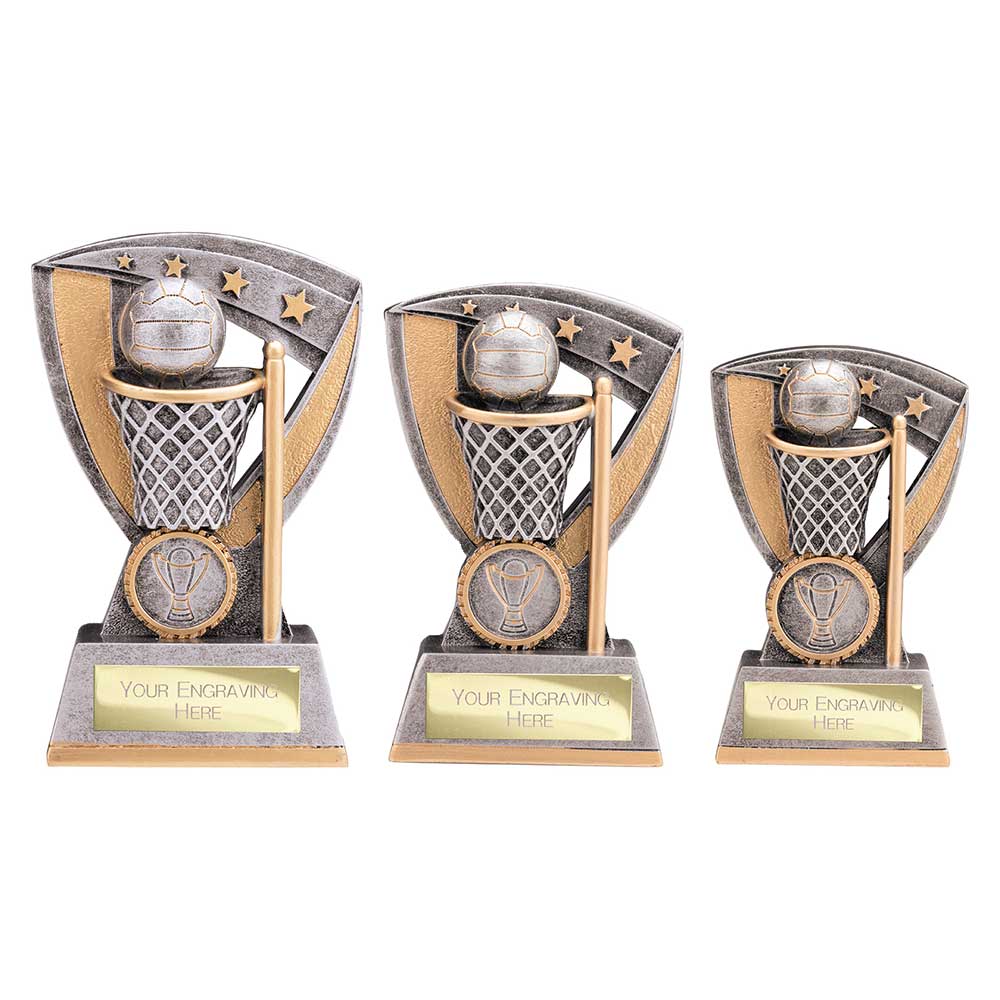 Optimum Netball Resin Award Antique Silver & Gold