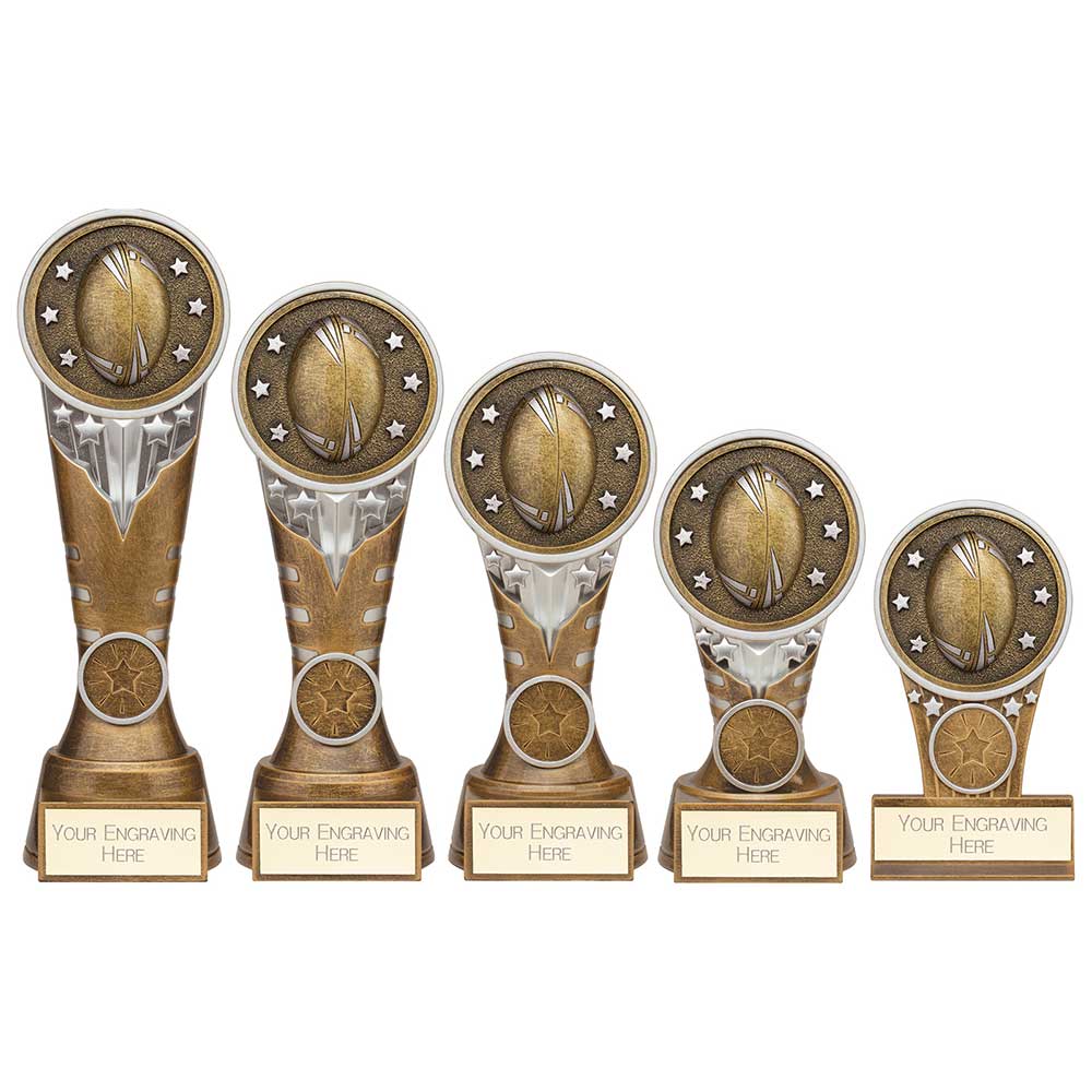 Ikon Tower Rugby Plaque Award Antique Silver & Gold